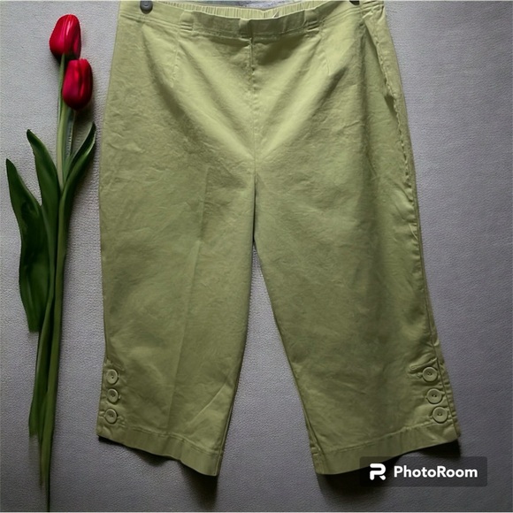 Denim&Co Pants - Denim & Co. Capri pants XL moss green color buttons on side of leg elas.back